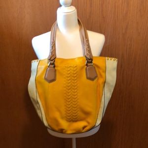 Cream & yellow leather tote